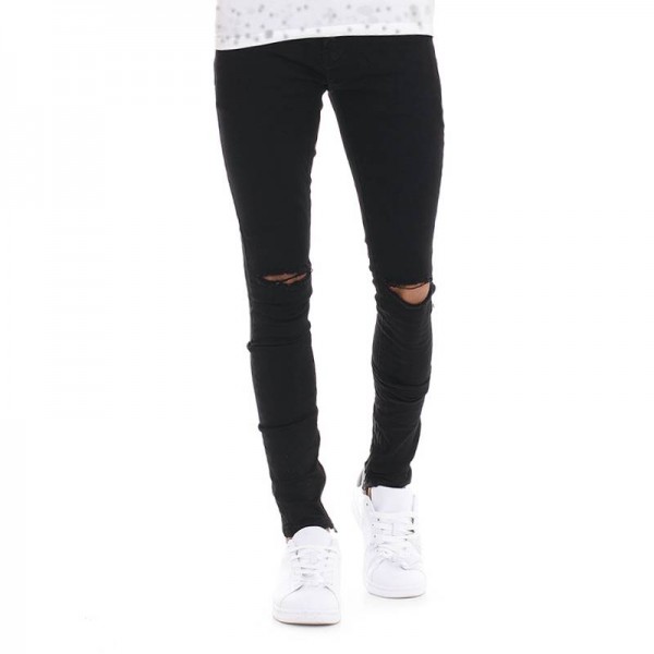 LEGENDARIO ΑΝΔΡΙΚΟ JEAN NIGHT  BLACK ΜΕ ΣΚΙΣΙΜΟ ΣΤΟ ΓΟΝΑΤΟ