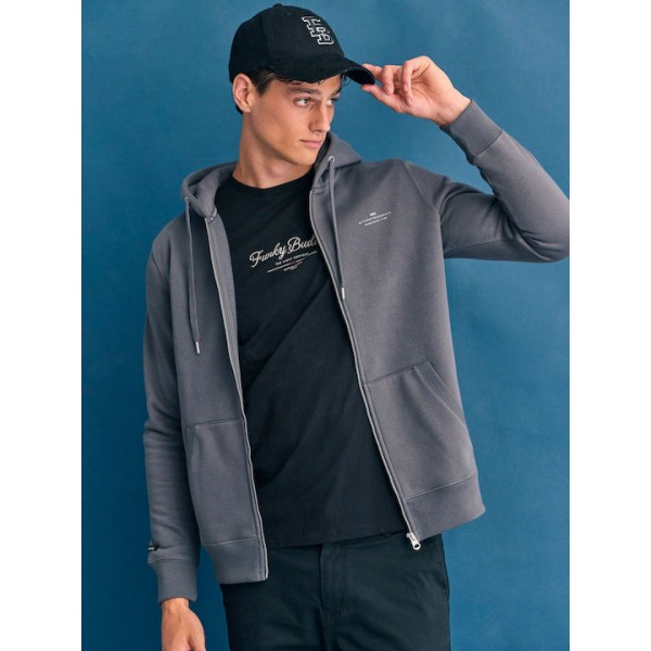 FUNKY BUDDHA Ανδρική φούτερ ζακέτα με κουκούλα  FBM012-001-06 DK GREY