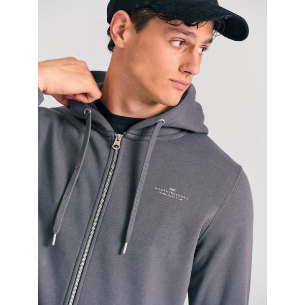 FUNKY BUDDHA Ανδρική φούτερ ζακέτα με κουκούλα  FBM012-001-06 DK GREY