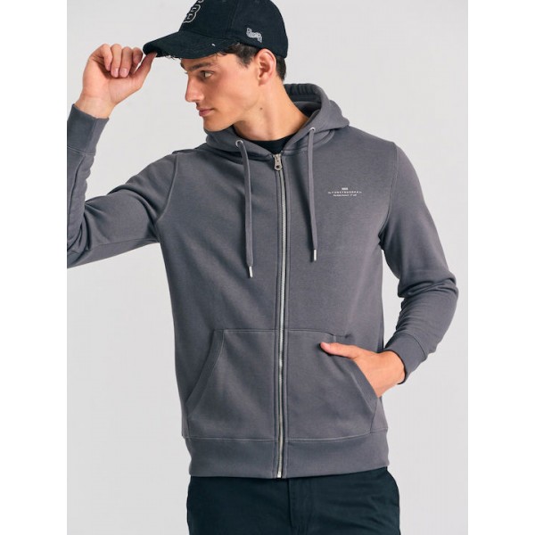 FUNKY BUDDHA Ανδρική φούτερ ζακέτα με κουκούλα  FBM012-001-06 DK GREY