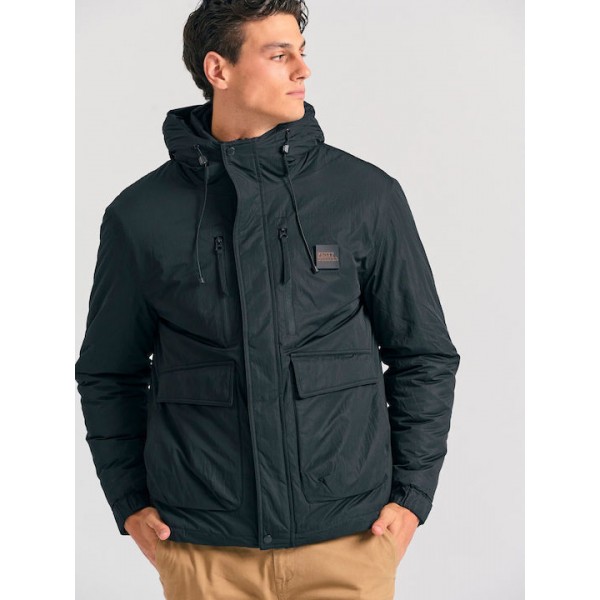 FUNKY BUDDHA Ανδρικό casual μπουφάν με καπιτονέ επένδυση FBM012-018-01  BLACK