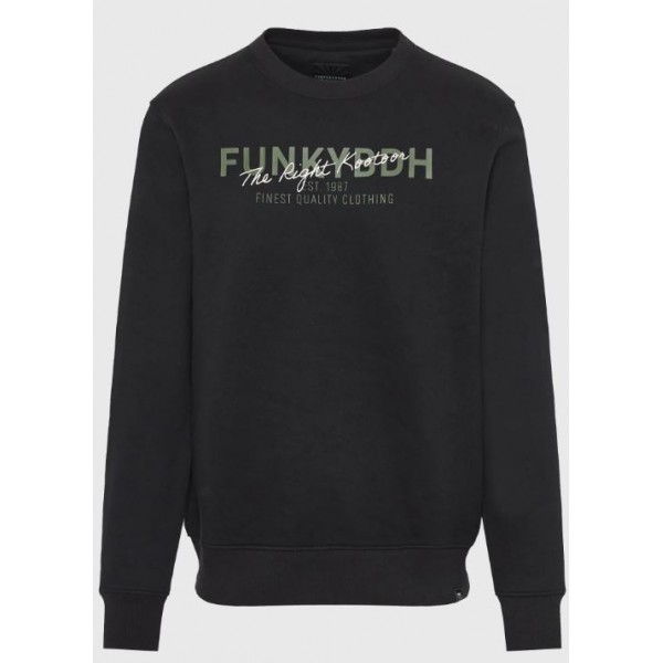 FUNKY BUDDHA Ανδρικό φούτερ λαιμόκοψη με τυπωμένο logo FBM012-007-06 BLACK