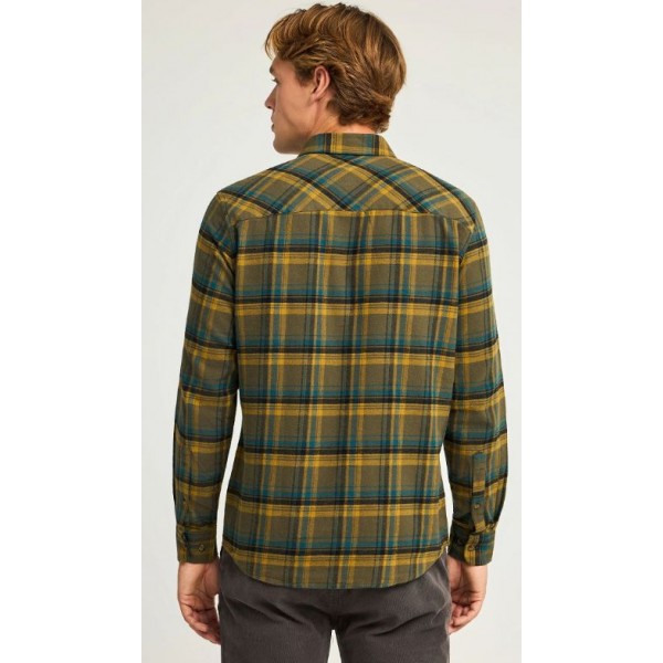 FUNKY BUDDHA Ανδρικό βαμβακερό καρό πουκάμισο FBM012-029-05 DUSTY OLIVE
