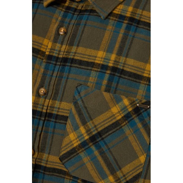 FUNKY BUDDHA Ανδρικό βαμβακερό καρό πουκάμισο FBM012-029-05 DUSTY OLIVE