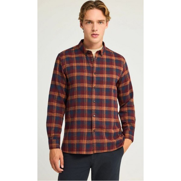 FUNKY BUDDHA Ανδρικό καρό πουκάμισο με button-down γιακά  FBM012-016-05 EARTH RED