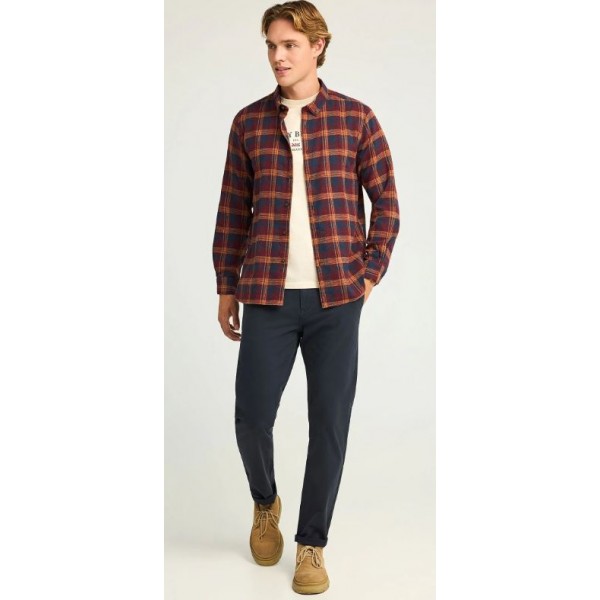 FUNKY BUDDHA Ανδρικό καρό πουκάμισο με button-down γιακά  FBM012-016-05 EARTH RED