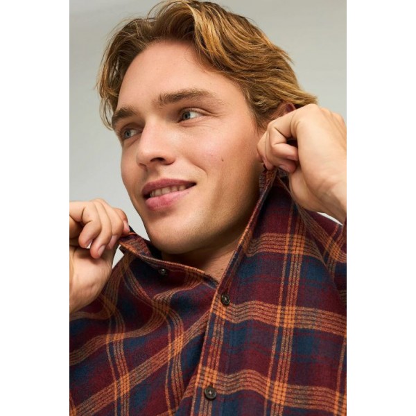 FUNKY BUDDHA Ανδρικό καρό πουκάμισο με button-down γιακά  FBM012-016-05 EARTH RED