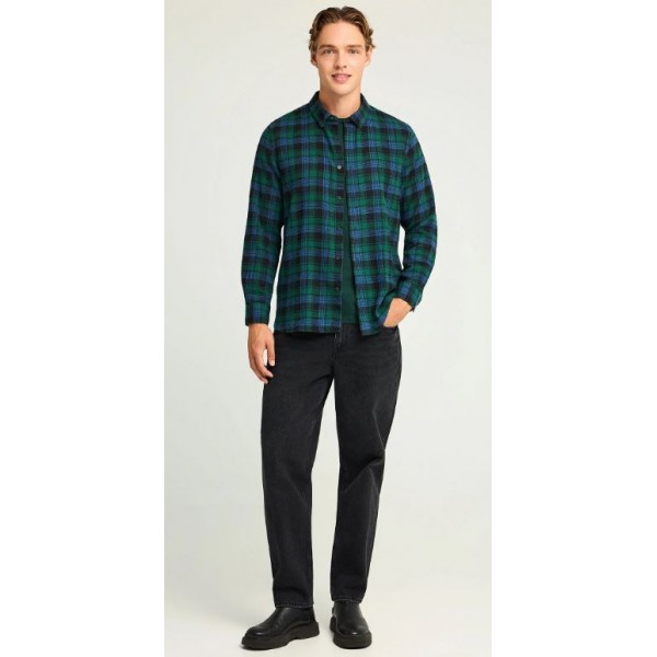FUNKY BUDDHA Ανδρικό καρό πουκάμισο με button-down γιακά FBM012-016-05 DEEP EMERALD 