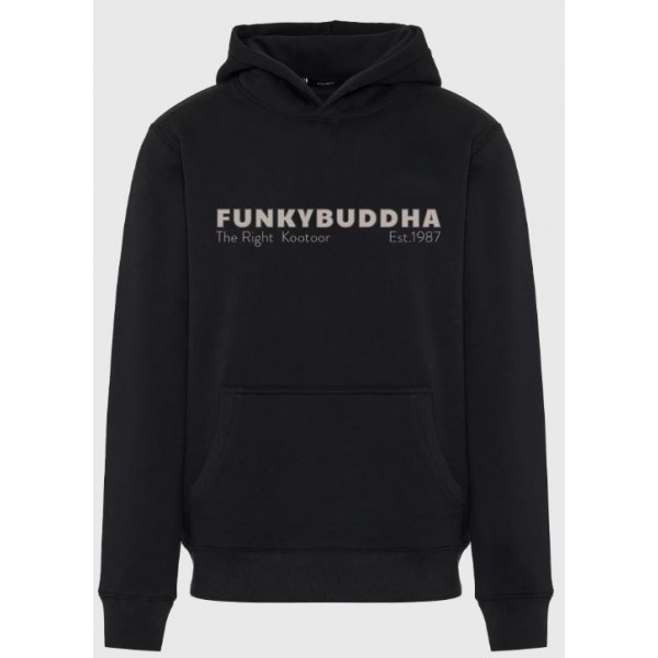FUNKY BUDDHA Φούτερ με κουκούλα και τύπωμα στο στήθος  FBM012-074-06 BLACK