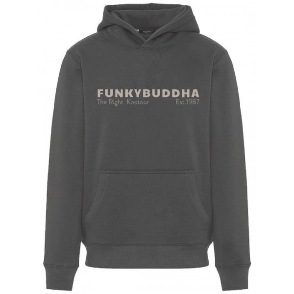 FUNKY BUDDHA Φούτερ με κουκούλα και τύπωμα στο στήθος FBM012-074-06 DK GREY FUNKY BUDDHA Φούτερ με κουκούλα και τύπωμα στο στήθος FBM012-074-06 DK GREY
