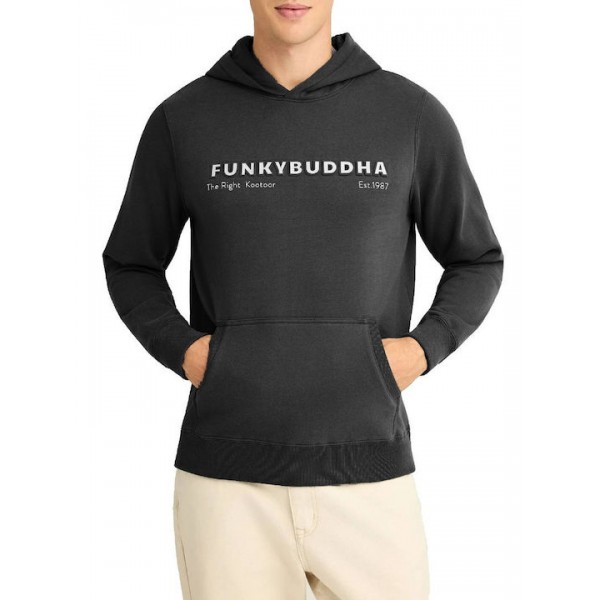 FUNKY BUDDHA Φούτερ με κουκούλα και τύπωμα στο στήθος  FBM012-074-06 BLACK