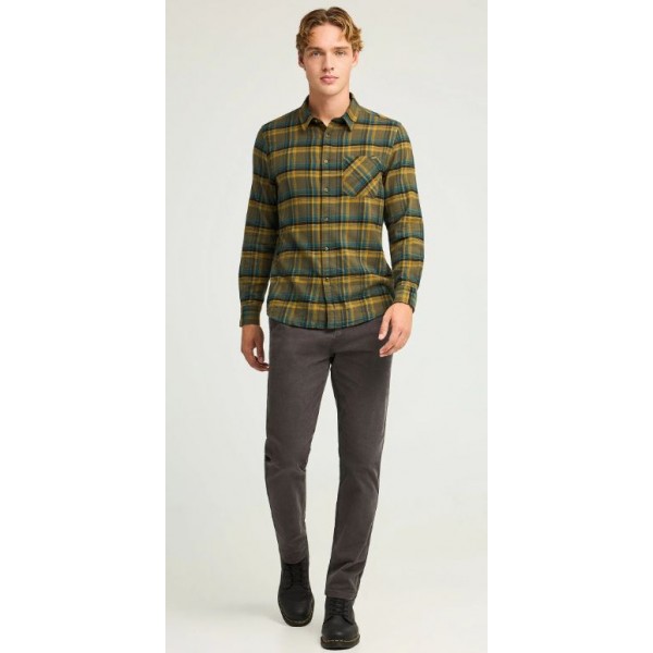 FUNKY BUDDHA Ανδρικό βαμβακερό καρό πουκάμισο FBM012-029-05 DUSTY OLIVE