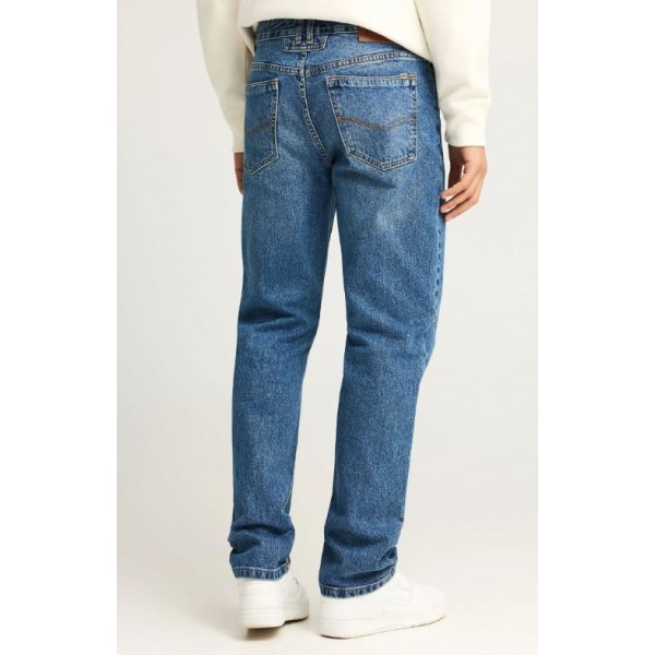 FUNKY BUDDHA Straight fit τζιν παντελόνι με washed effects  FBM012-080-02 MD BLUE