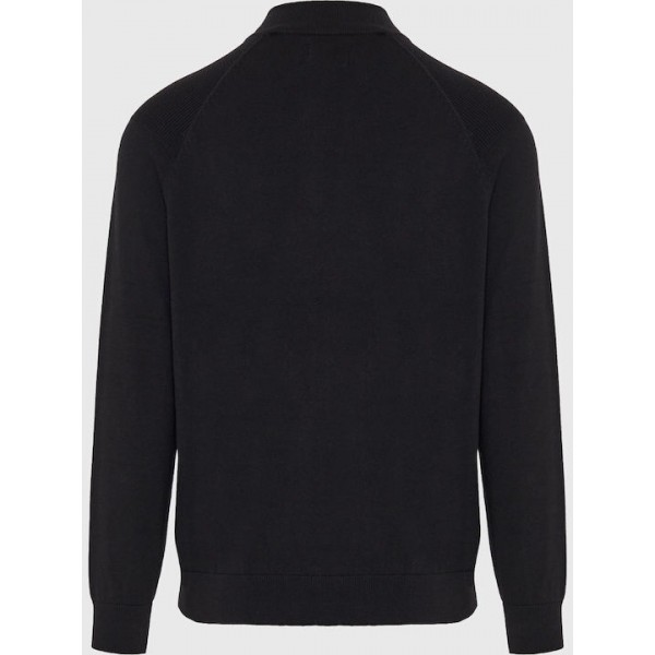 FUNKY BUDDHA Ανδρικό μονόχρωμο half-zip πλεκτό πουλόβερ BLACK FBM012-003-09