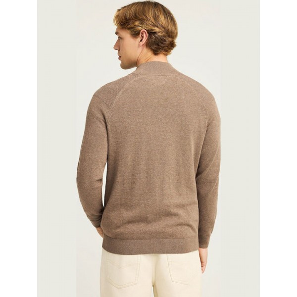 FUNKY BUDDHA Ανδρικό μονόχρωμο half-zip πλεκτό πουλόβερ CIGAR MEL FBM012-003-09 FUNKY BUDDHA Ανδρικό μονόχρωμο half-zip πλεκτό πουλόβερ CIGAR MEL FBM012-003-09