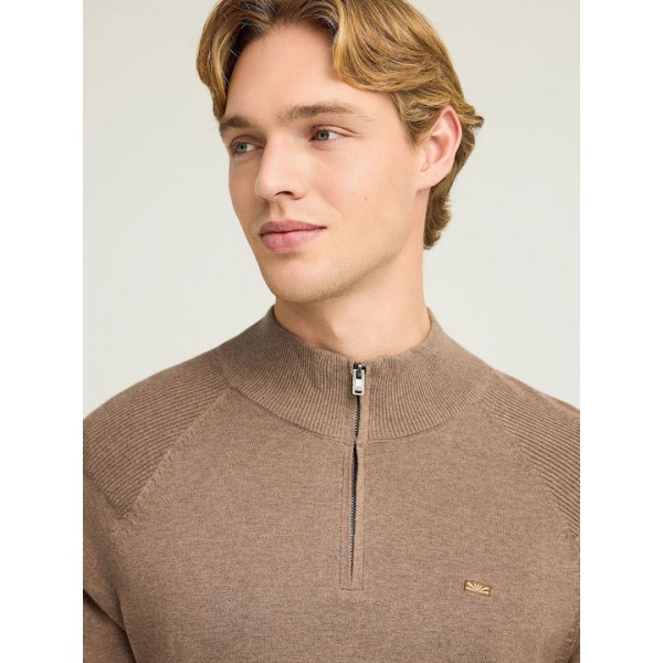 FUNKY BUDDHA Ανδρικό μονόχρωμο half-zip πλεκτό πουλόβερ CIGAR MEL FBM012-003-09 FUNKY BUDDHA Ανδρικό μονόχρωμο half-zip πλεκτό πουλόβερ CIGAR MEL FBM012-003-09