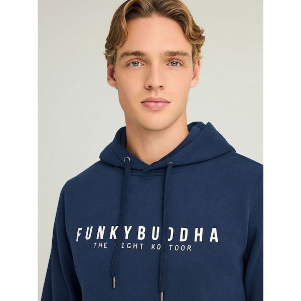FUNKY BUDDHA Φούτερ με κουκούλα και τύπωμα στο στήθος  FBM012-075-06 NAVY