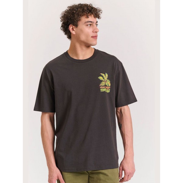 FUNKY BUDDHA ΑΝΔΡΙΚΟ KONTOMANIKO T-SHIRT ANTHRACITE FBM011-055-04