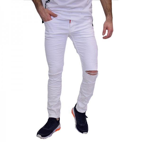 Παντελόνι Τζιν Slim Λευκό με σκισιματα στα γόνατα