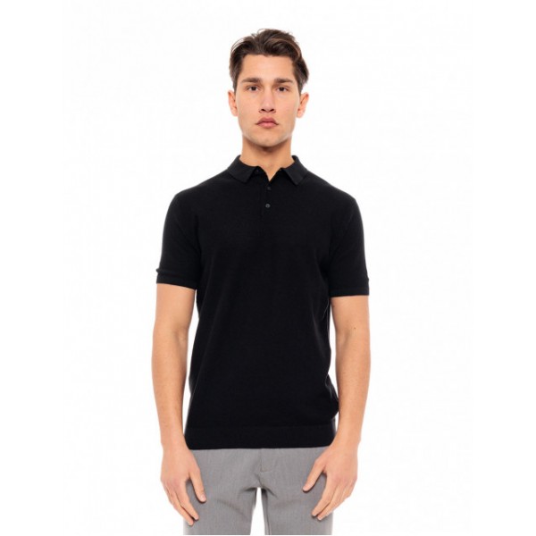 BISTON FASHION ΚΟΝΤΟΜΑΝΙΚΟ  T-SHIRT ΠΛΕΚΤΟ POLO  49-206-075 BLACK