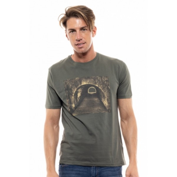 BISTON ΚΟΝΤΟΜΑΝΙΚΟ  T-SHIRT ΜΕ ΤΥΠΩΜΑ 47-206-042 KHAKI