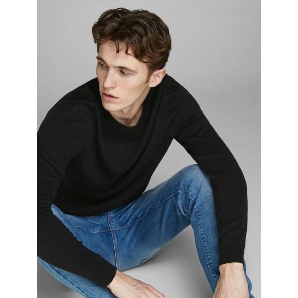 JACK & JONES ΠΛΕΚΤΟ ΛΕΠΤΟ ΠΟΥΛΟΒΕΡ BLACK 12137190 JACK & JONES ΠΛΕΚΤΟ ΛΕΠΤΟ ΠΟΥΛΟΒΕΡ BLACK 12137190