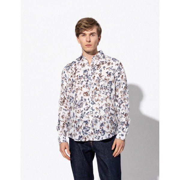 Smart fashion ανδρικό allover λινό πουκάμισο με γιακά Smart fashion ανδρικό allover λινό πουκάμισο με γιακά