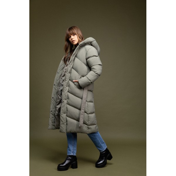 Biston fashion γυναικείο μακρύ μπουφάν με ενσωματωμένη κουκούλα