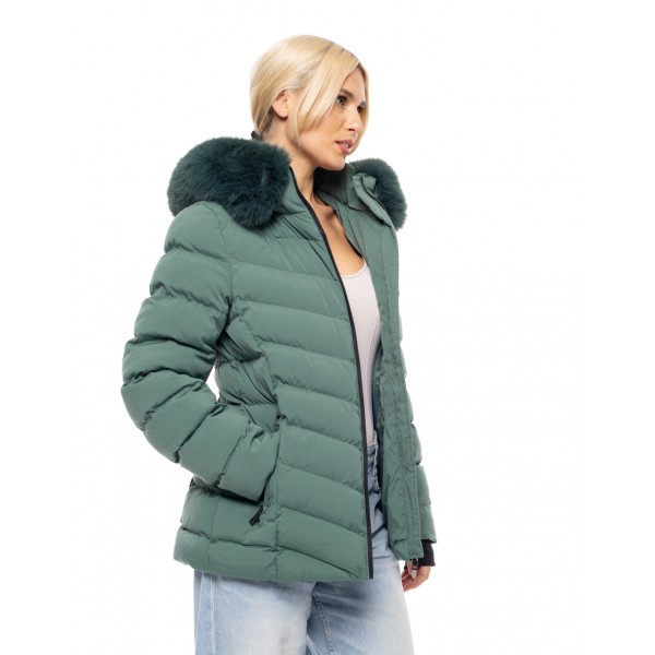 Biston fashion γυναικείο κοντό μπουφάν με αποσπώμενη κουκούλα