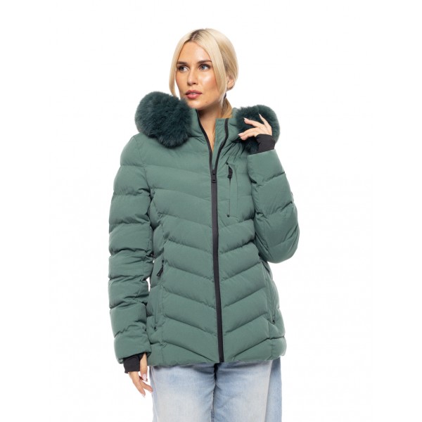 Biston fashion γυναικείο κοντό μπουφάν με αποσπώμενη κουκούλα