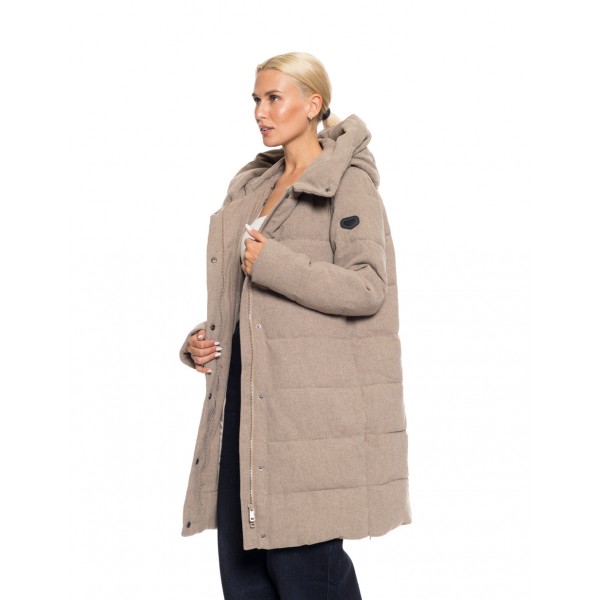 Biston fashion γυναικείο μακρύ μπουφάν με ενσωματωμένη κουκούλα