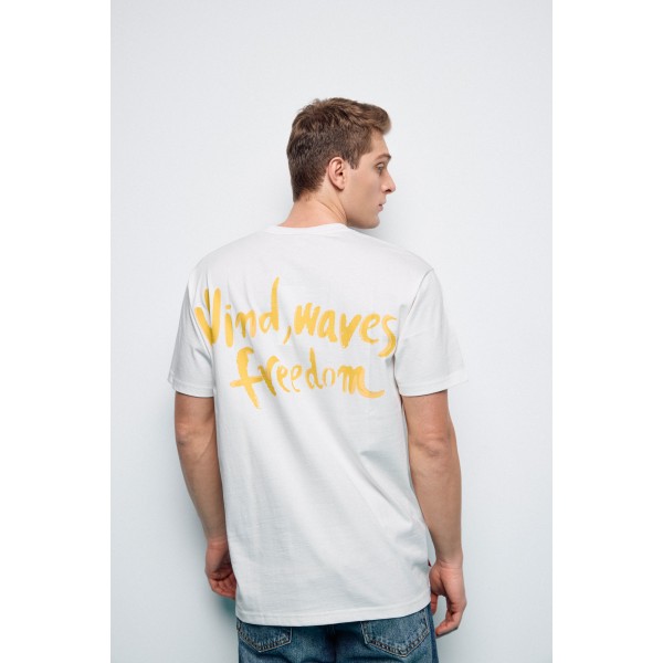 Smart Ανδρικό oversized μπλουζάκι με τύπωμα "wind, waves, freedom"